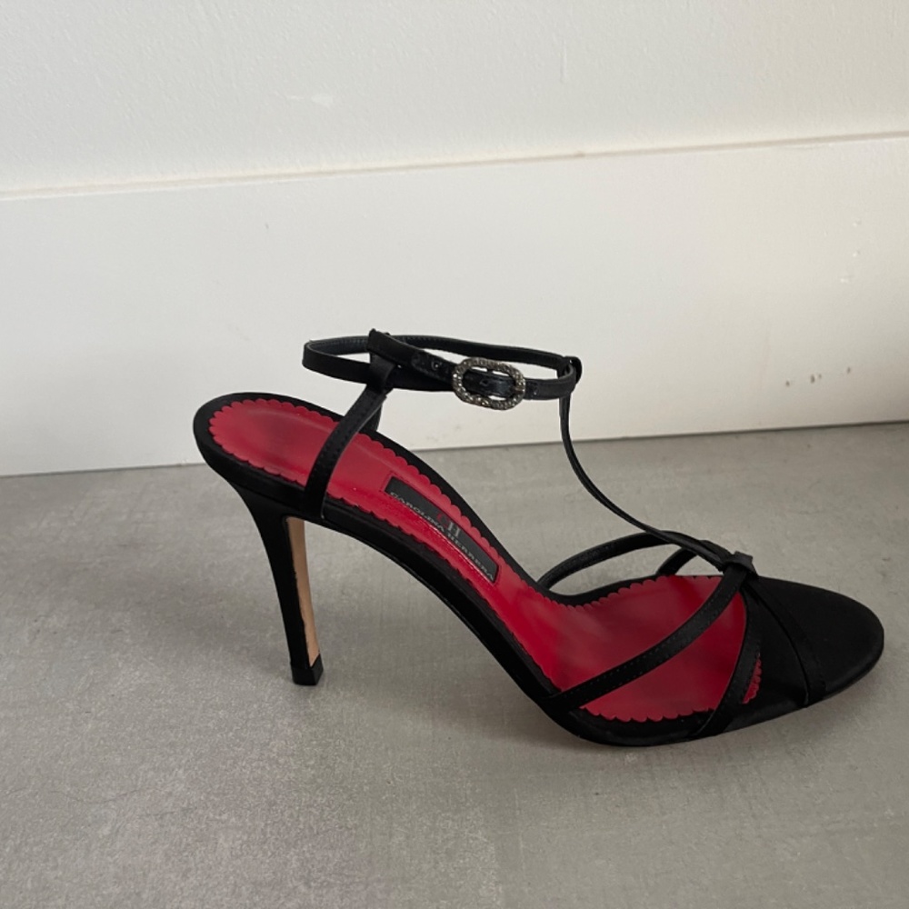 NEW” Carolina Herrera  Black Satin Sandals, Stiletto 3” heel, women, 39 - Picture 4 of 8
